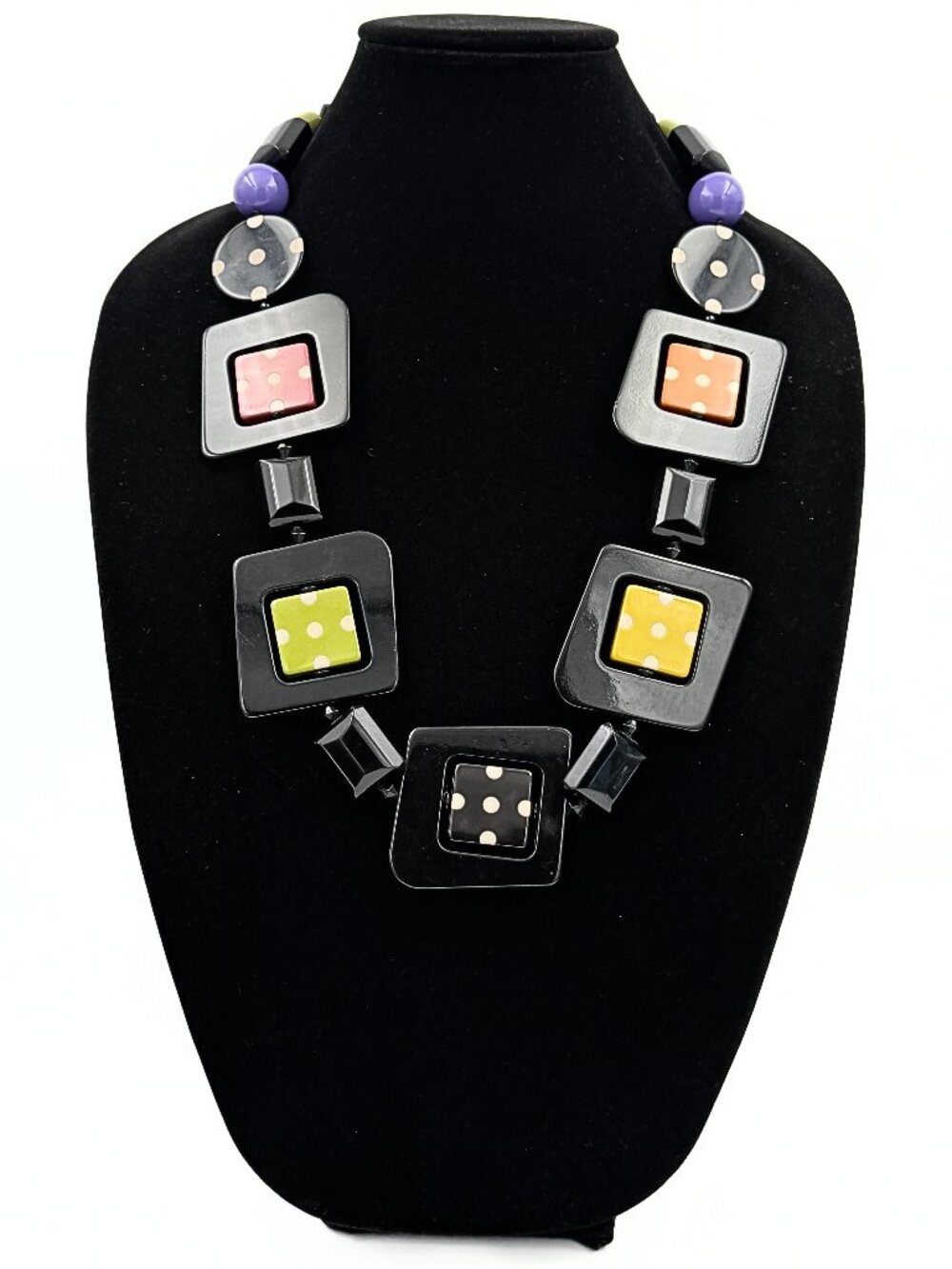 Angela Caputi Designer Signed Italy Black Geometric Acrylic French Necklace